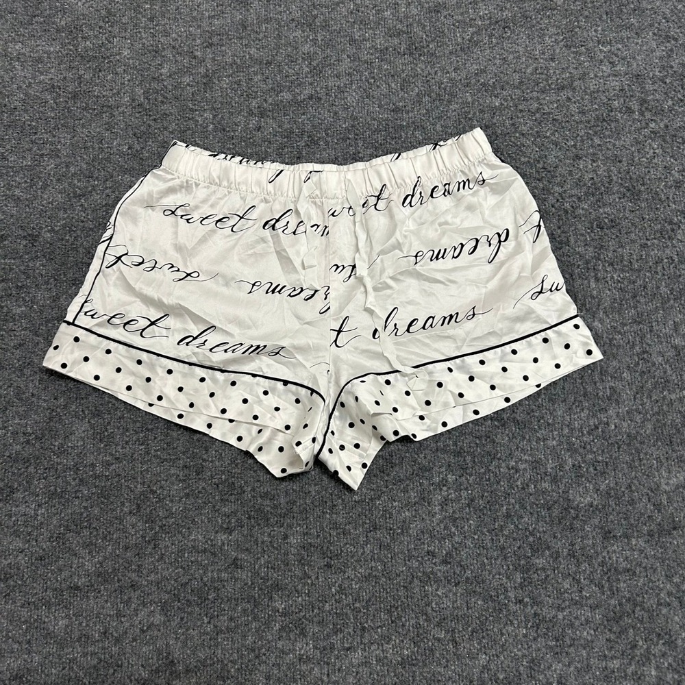 Victoria's Secret Pajama Shorts Womens Size M White Satin Sweet Dreams Polka Dot